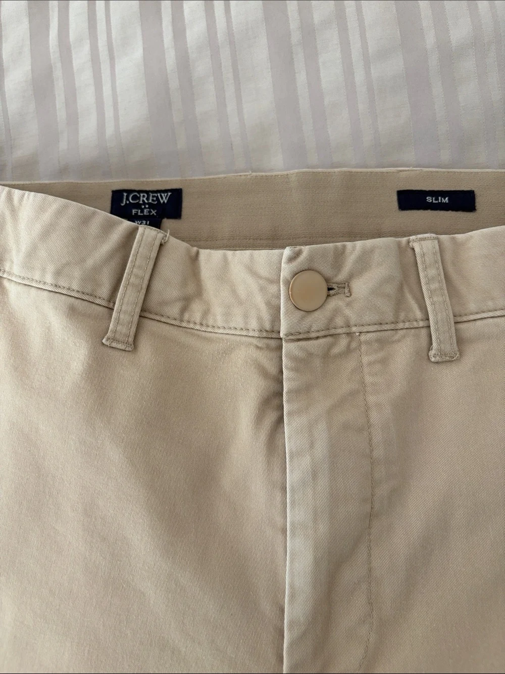 J. Crew FLEX Pants in Khaki and White Interior